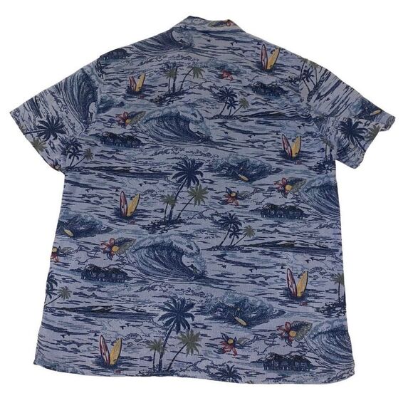 Lucky Brand‎ Blue Linen Hawaiian Button Down Shirt Size Medium - Picture 4 of 10